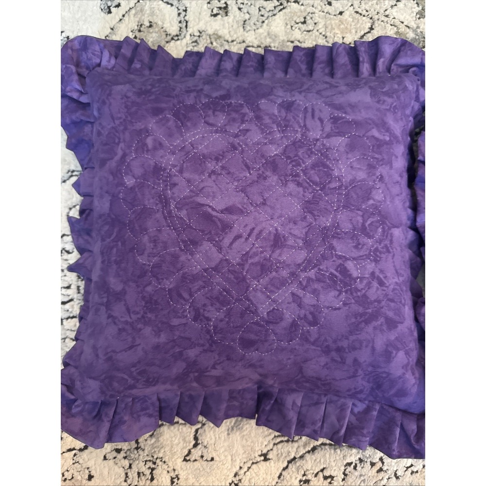 Set Of Two Purple Quilted Ruffled Pillows With Removable Covers Homemade 17x17